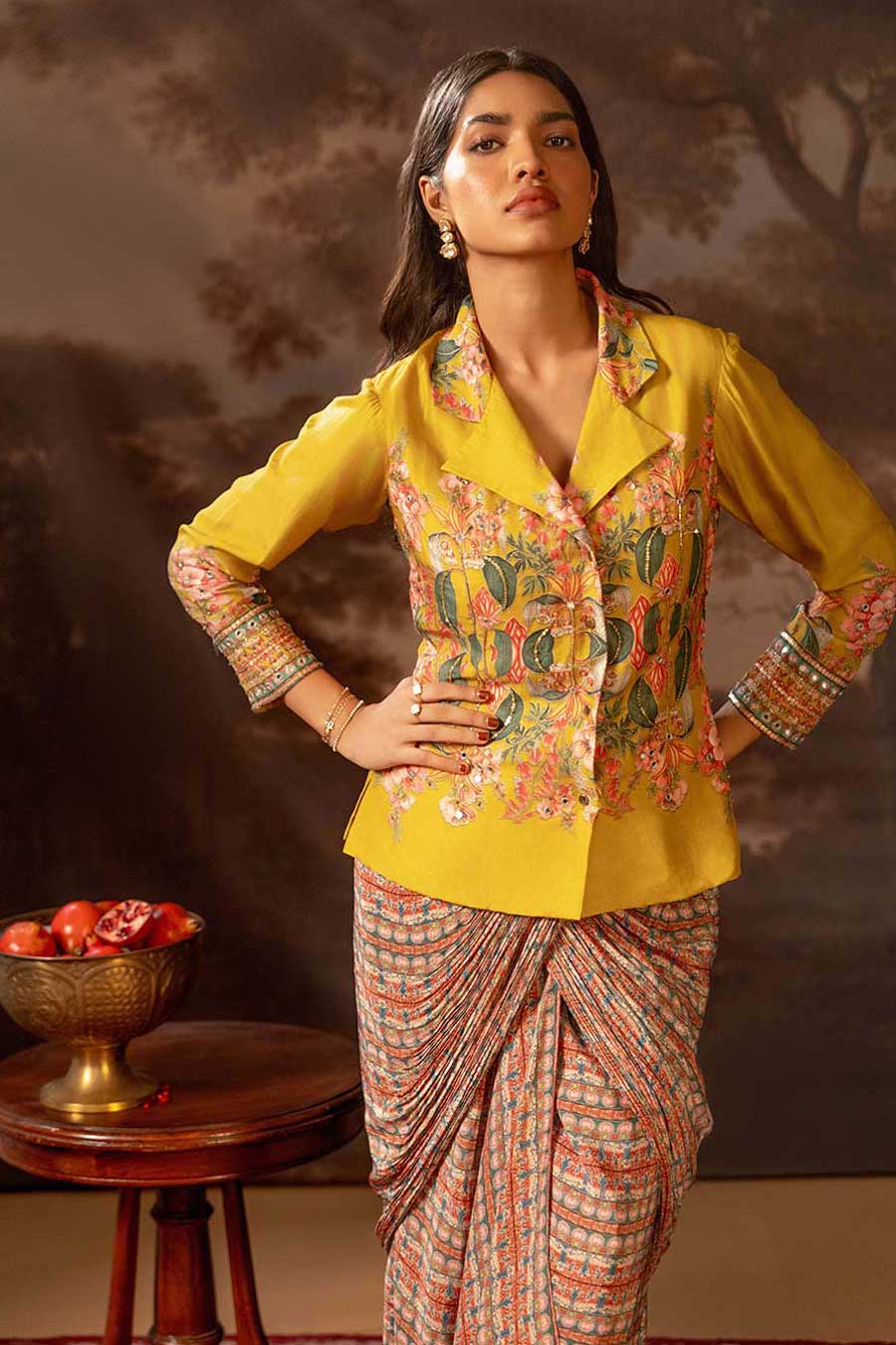 Yellow Tamaya Embellishment Jacket & Skirt Co-Ord Set