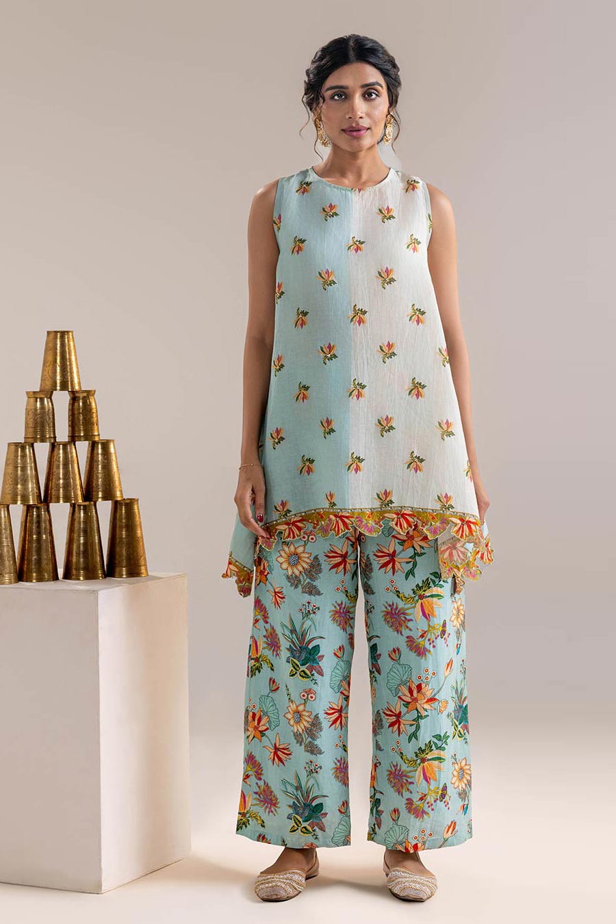 Blue Aarani Embellished Tunic & Pant Co-Ord Set