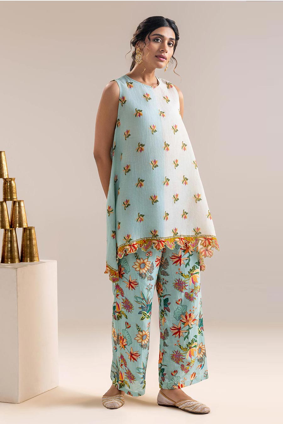 Blue Aarani Embellished Tunic & Pant Co-Ord Set