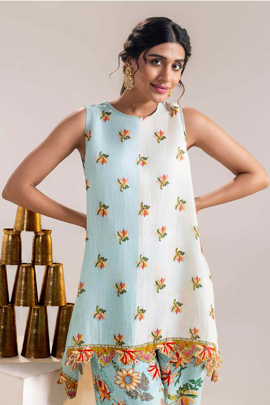 Blue Aarani Embellished Tunic & Pant Co-Ord Set