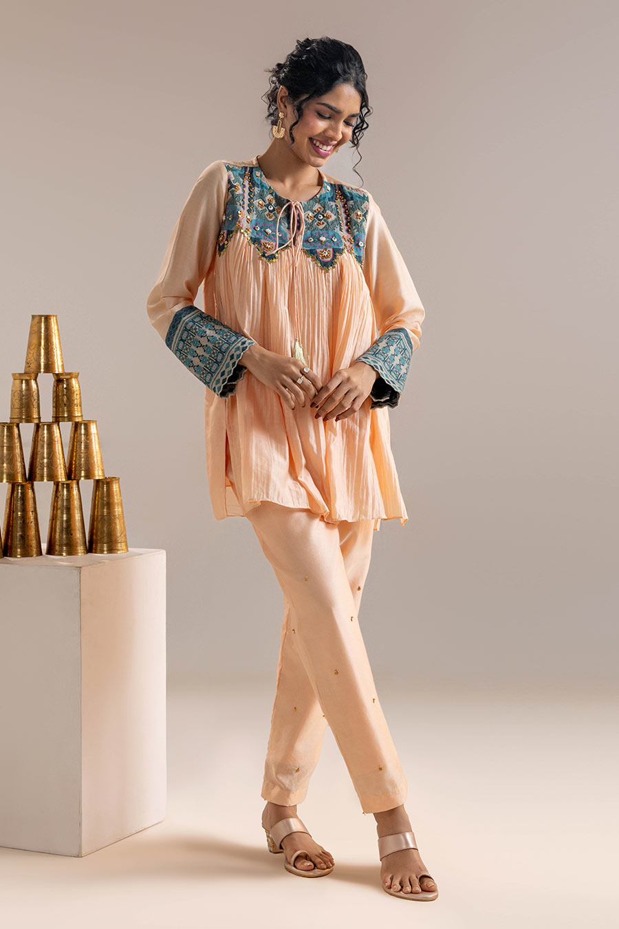 Pink Orani Appliqued Top & Pant Co-Ord Set