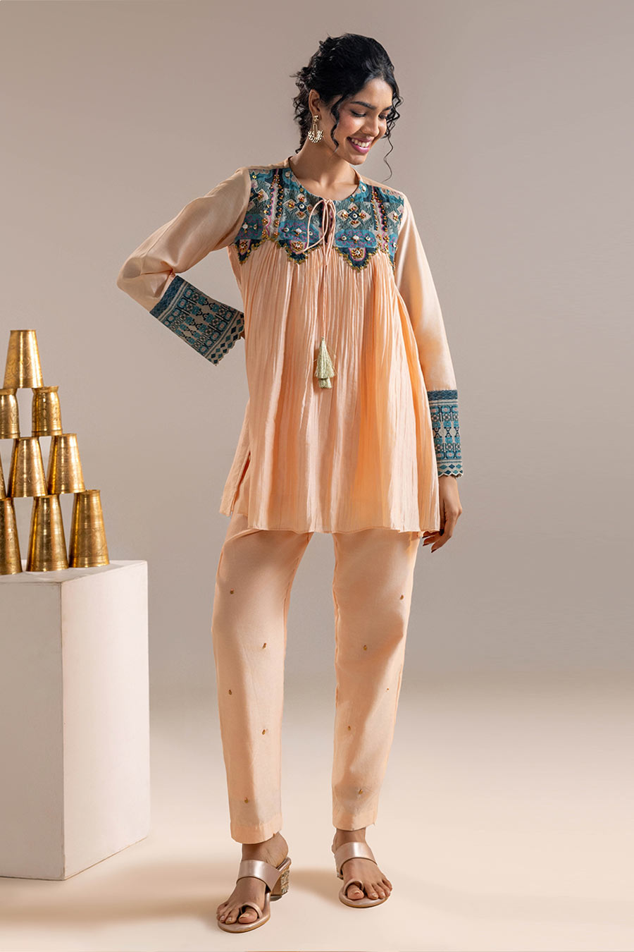 Pink Orani Appliqued Top & Pant Co-Ord Set