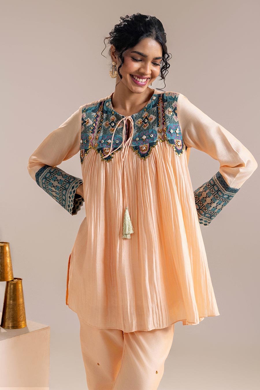 Pink Orani Appliqued Top & Pant Co-Ord Set