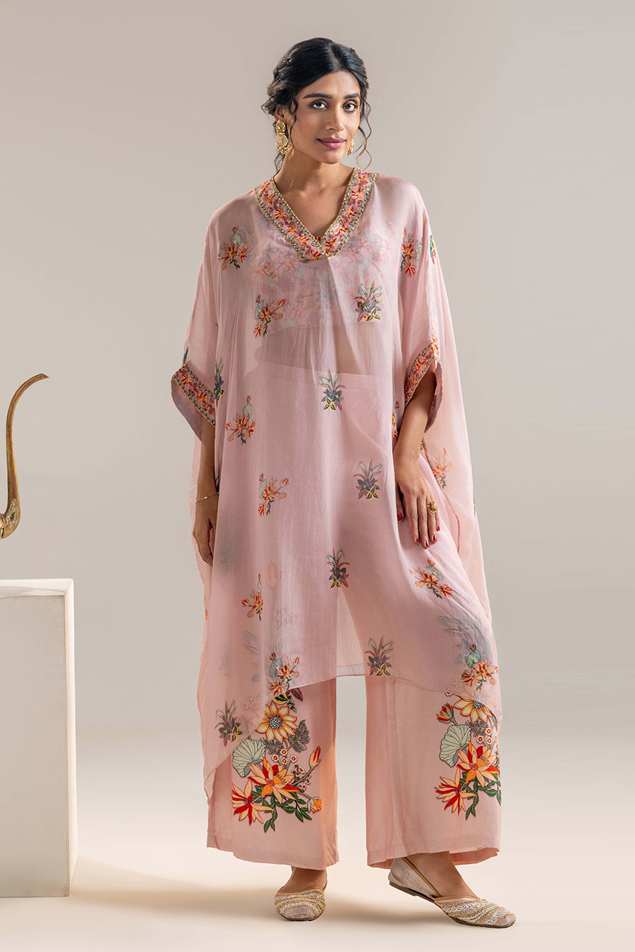 Pink Arani Embellished Kaftan Set
