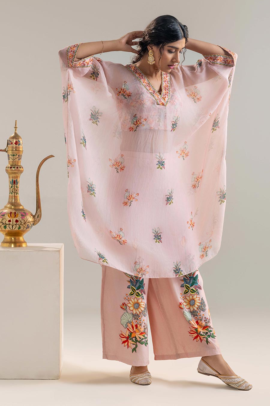 Pink Arani Embellished Kaftan Set