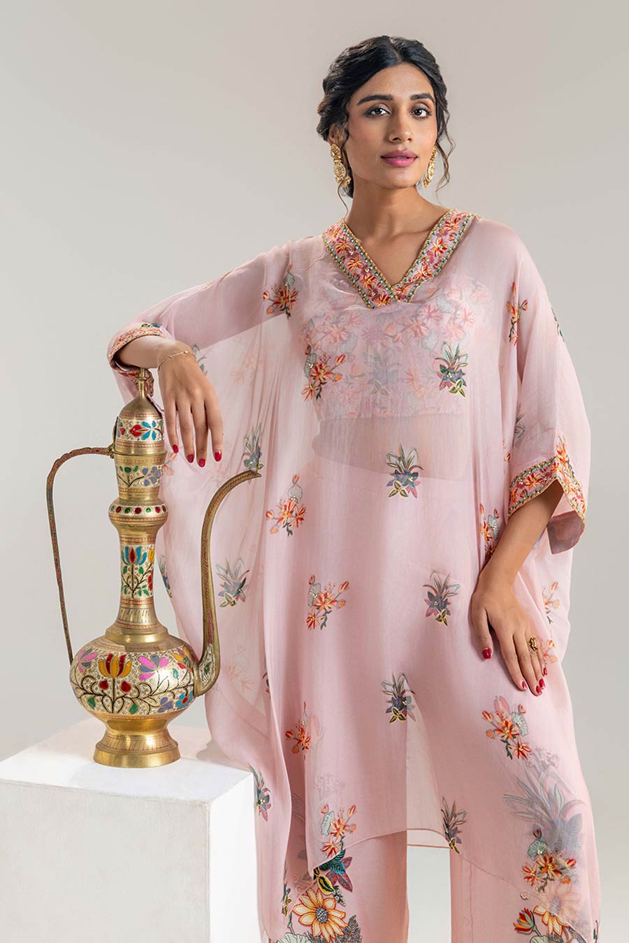 Pink Arani Embellished Kaftan Set