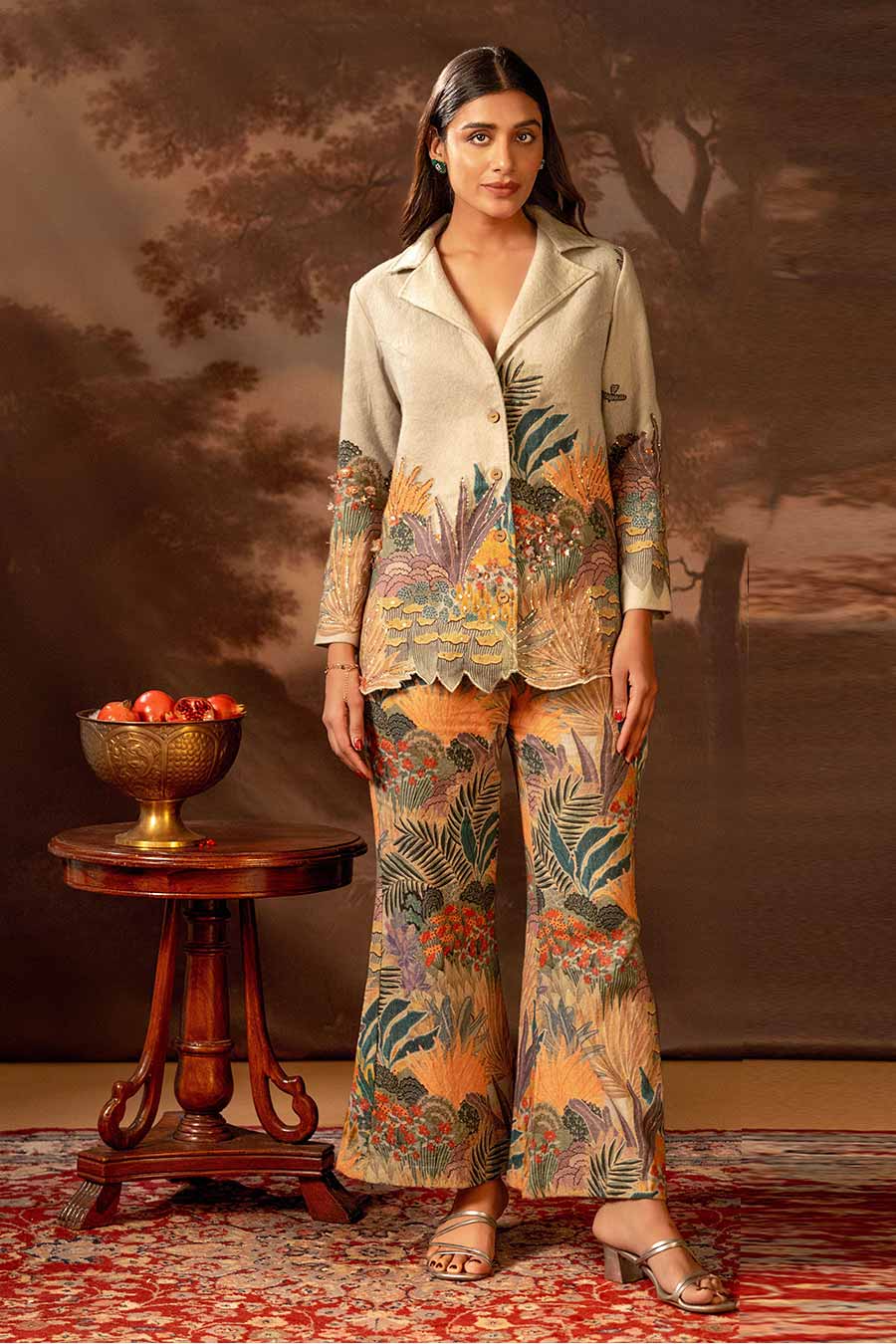 Green Kaira Embellished Blazer & Pant Set