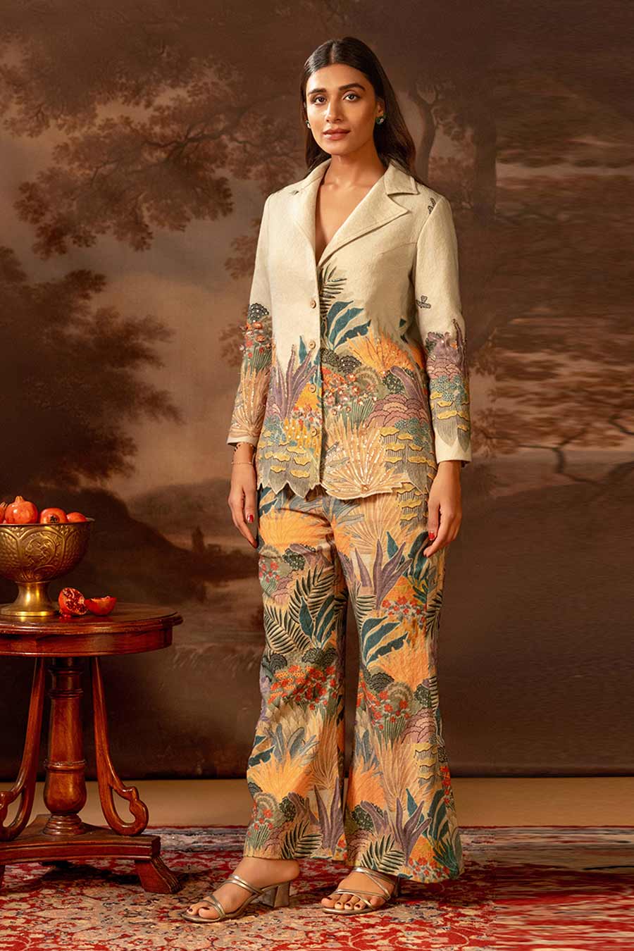 Green Kaira Embellished Blazer & Pant Set