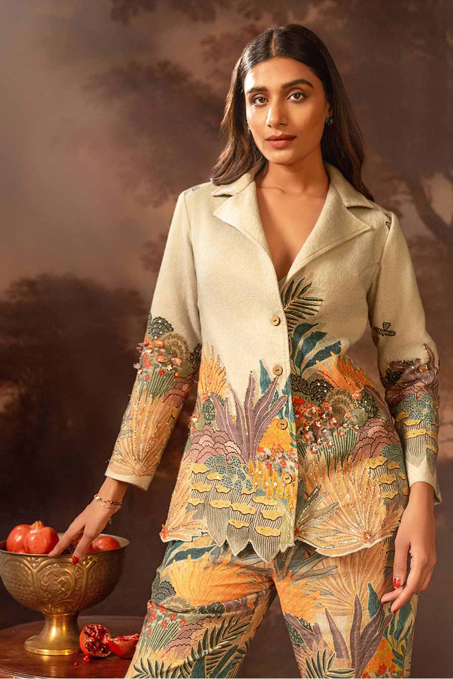 Green Kaira Embellished Blazer & Pant Set