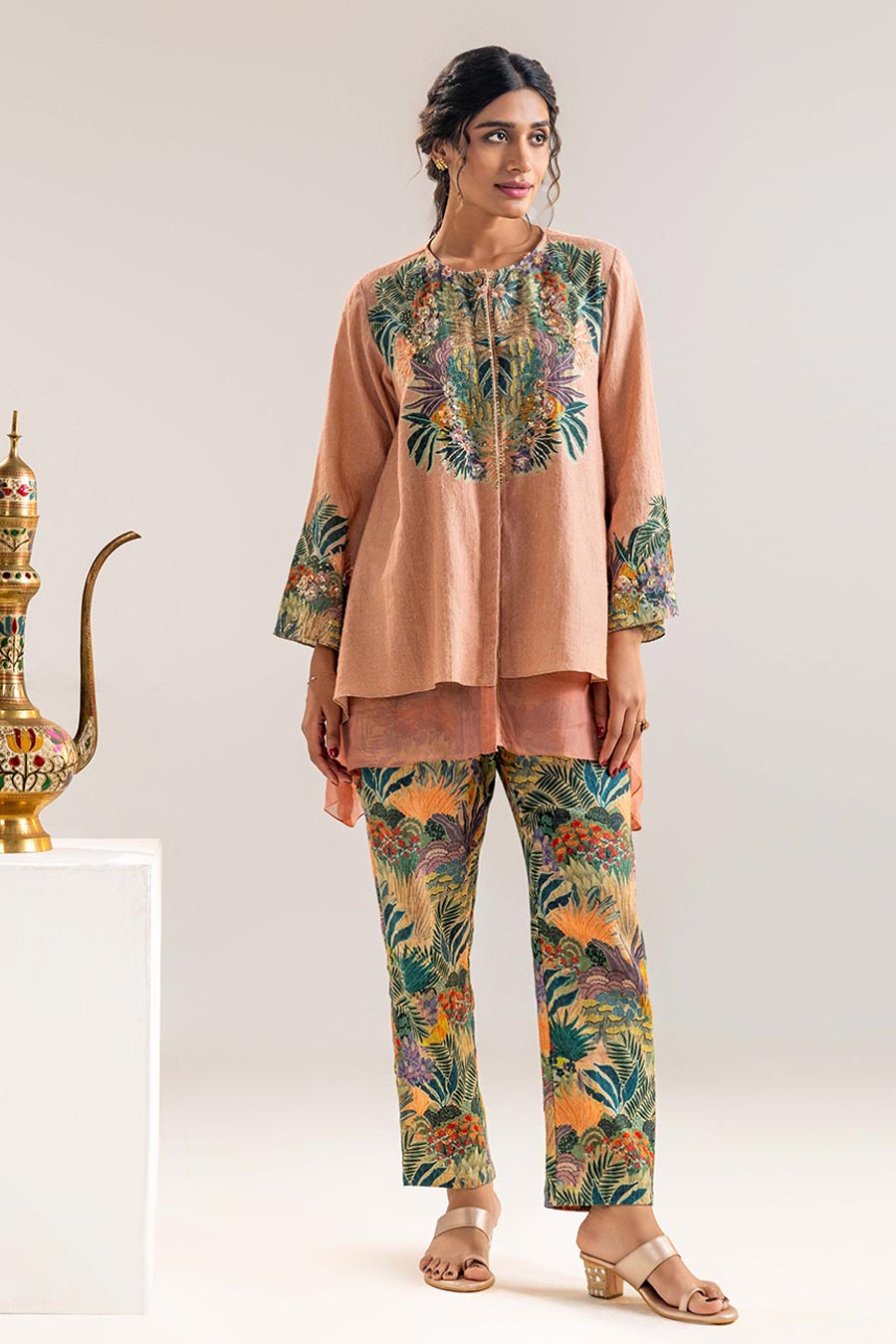 Pink Kaira Embellished Layered Top & Pant Co-Ord Set