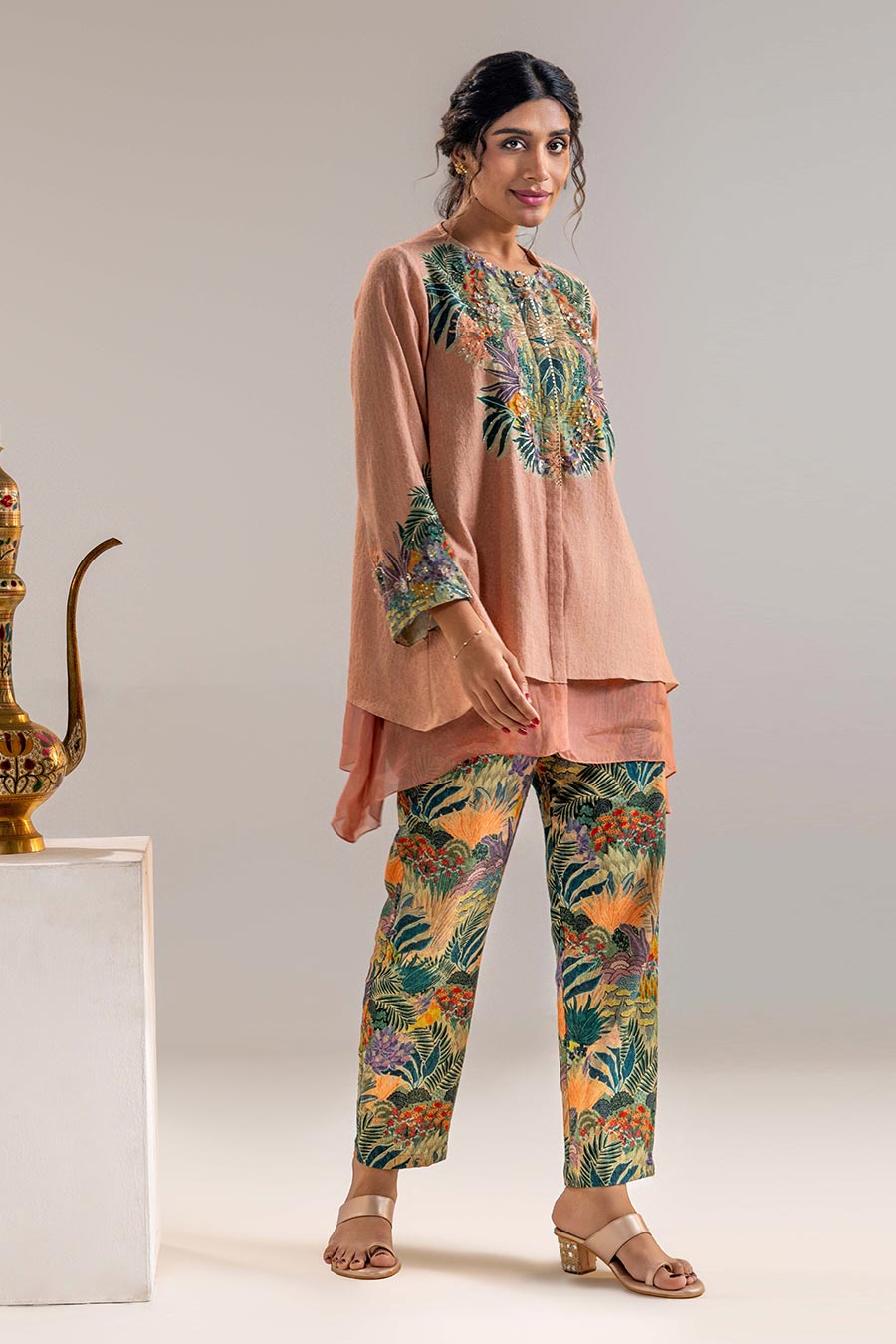 Pink Kaira Embellished Layered Top & Pant Co-Ord Set