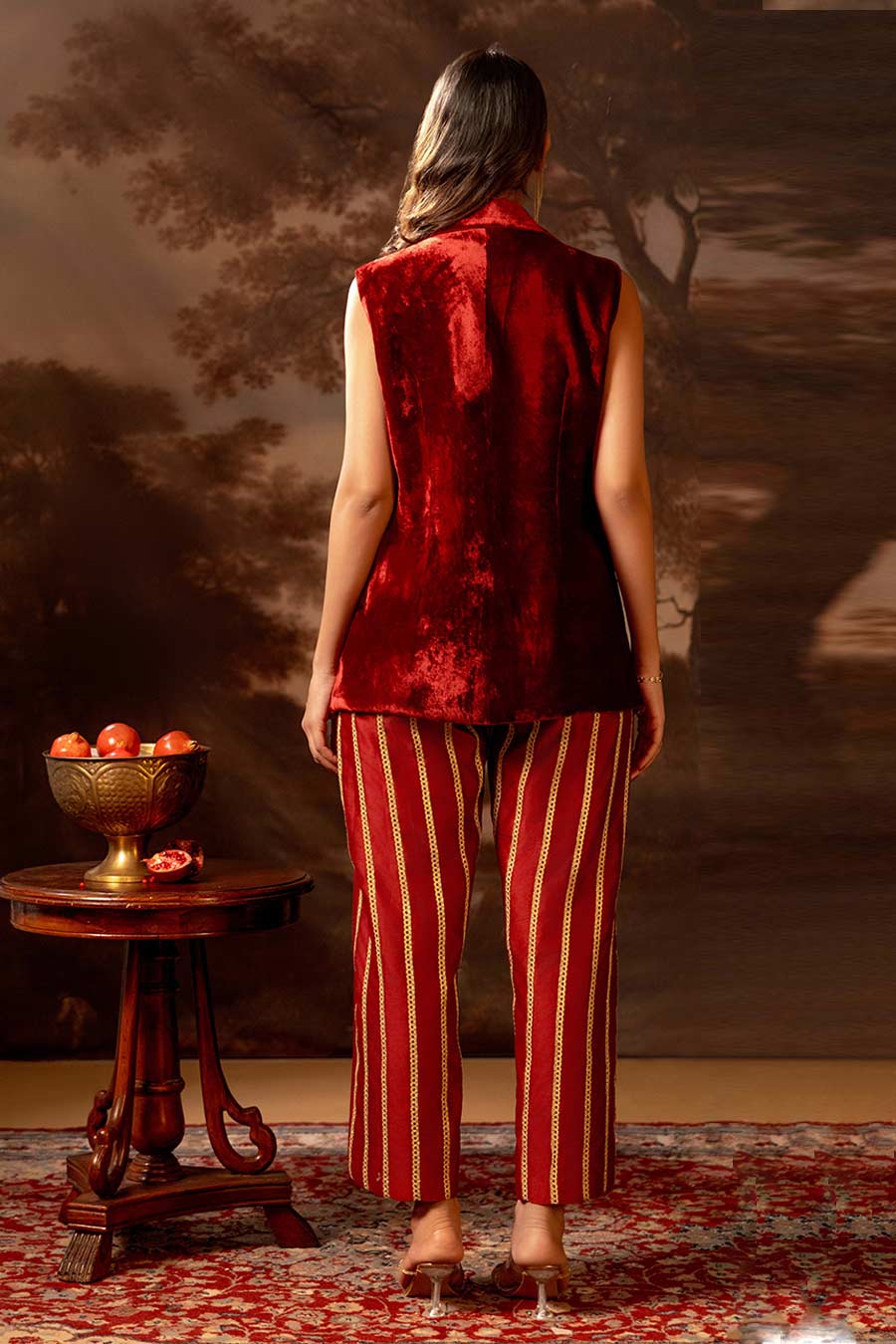 Red Aarani Embroidered Blazer Top & Pant Co-Ord Set