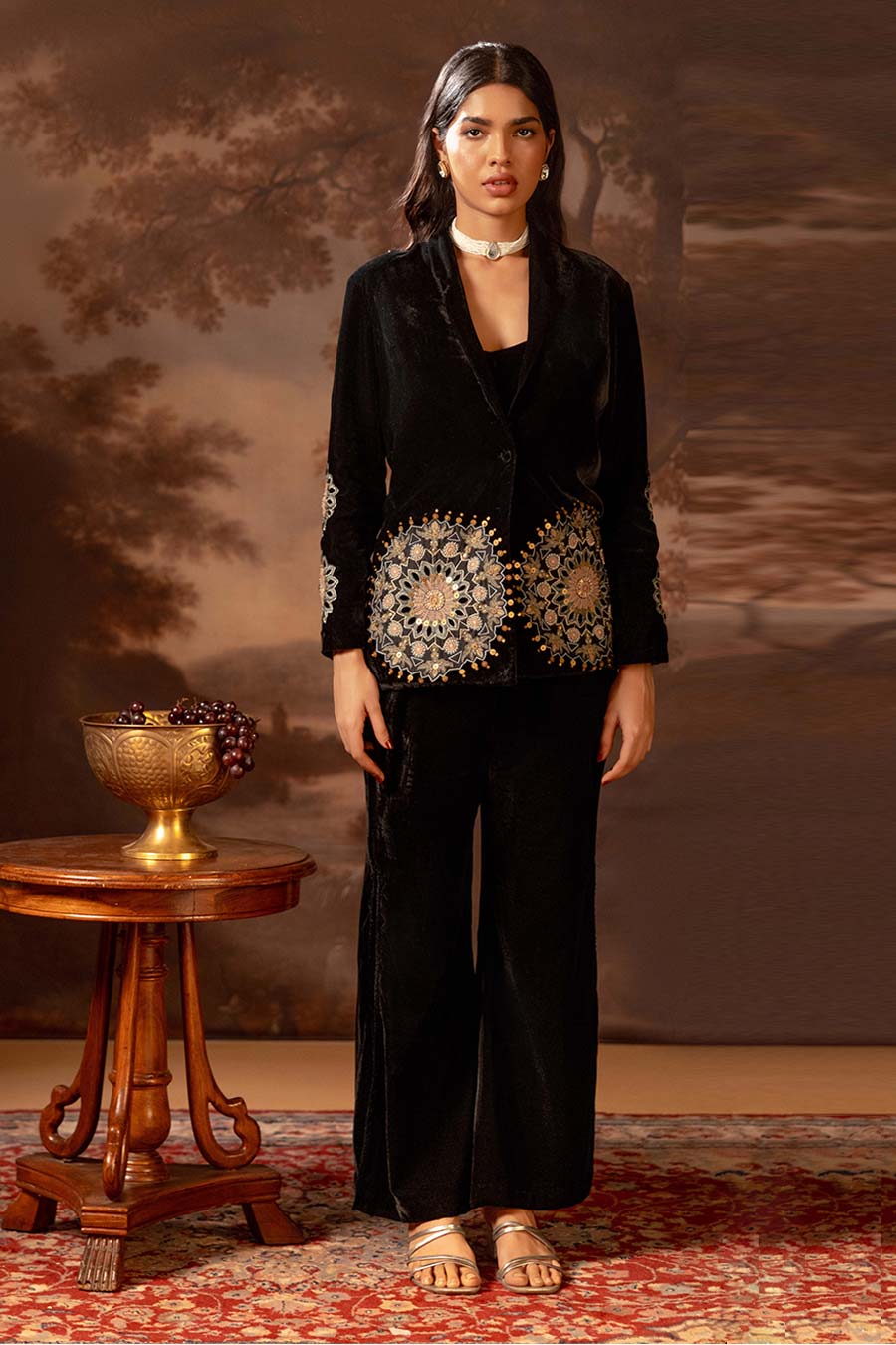 Black Eraya Embellished Blazer & Pant Co-Ord Set