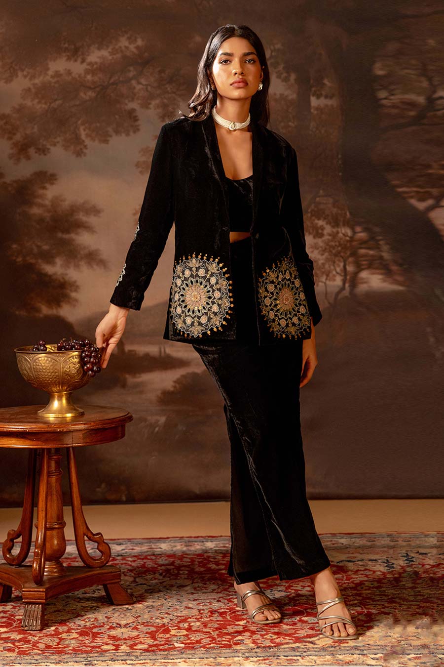 Black Eraya Embellished Blazer & Pant Co-Ord Set