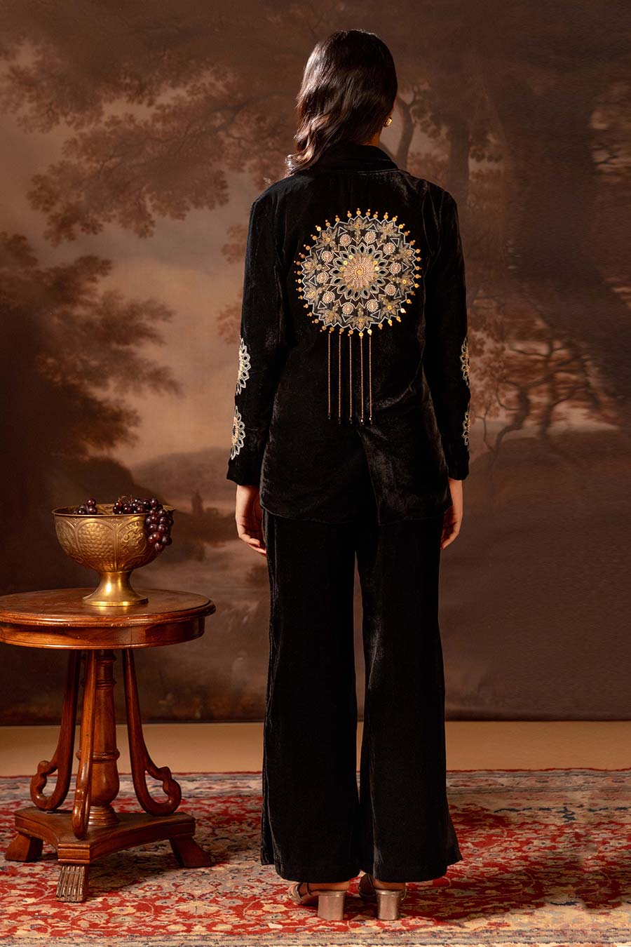 Black Eraya Embellished Blazer & Pant Co-Ord Set