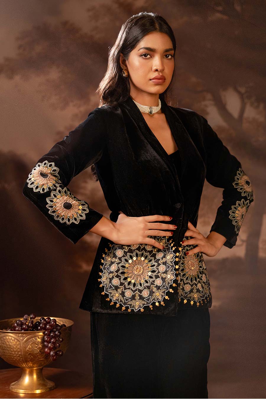 Black Eraya Embellished Blazer & Pant Co-Ord Set