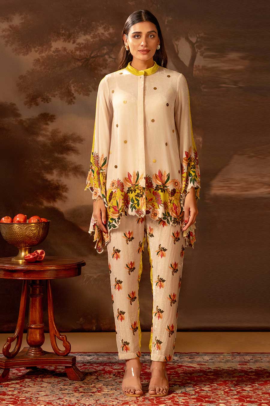 Beige Aarani Embellished Top & Pant Co-Ord Set