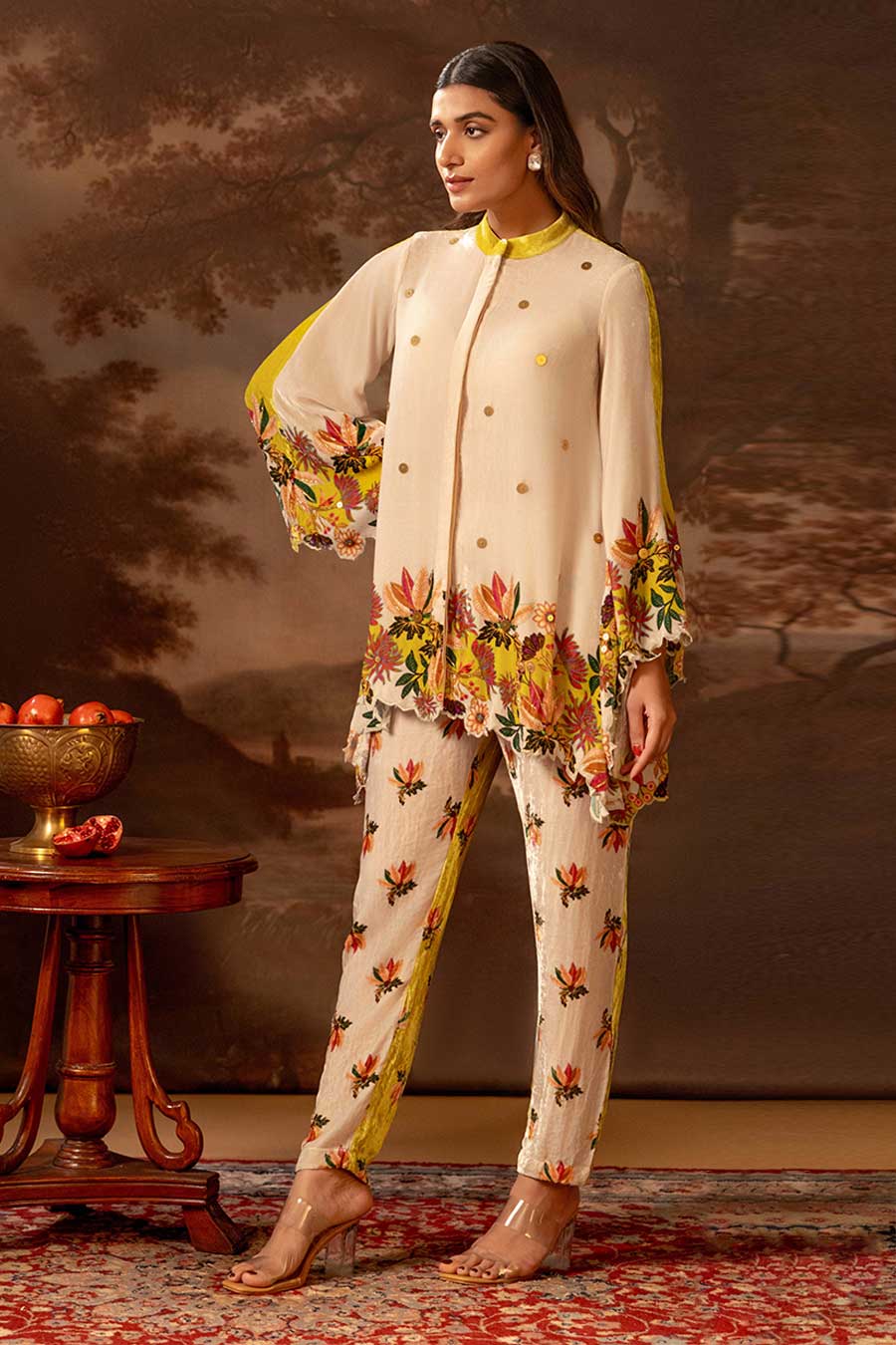 Beige Aarani Embellished Top & Pant Co-Ord Set