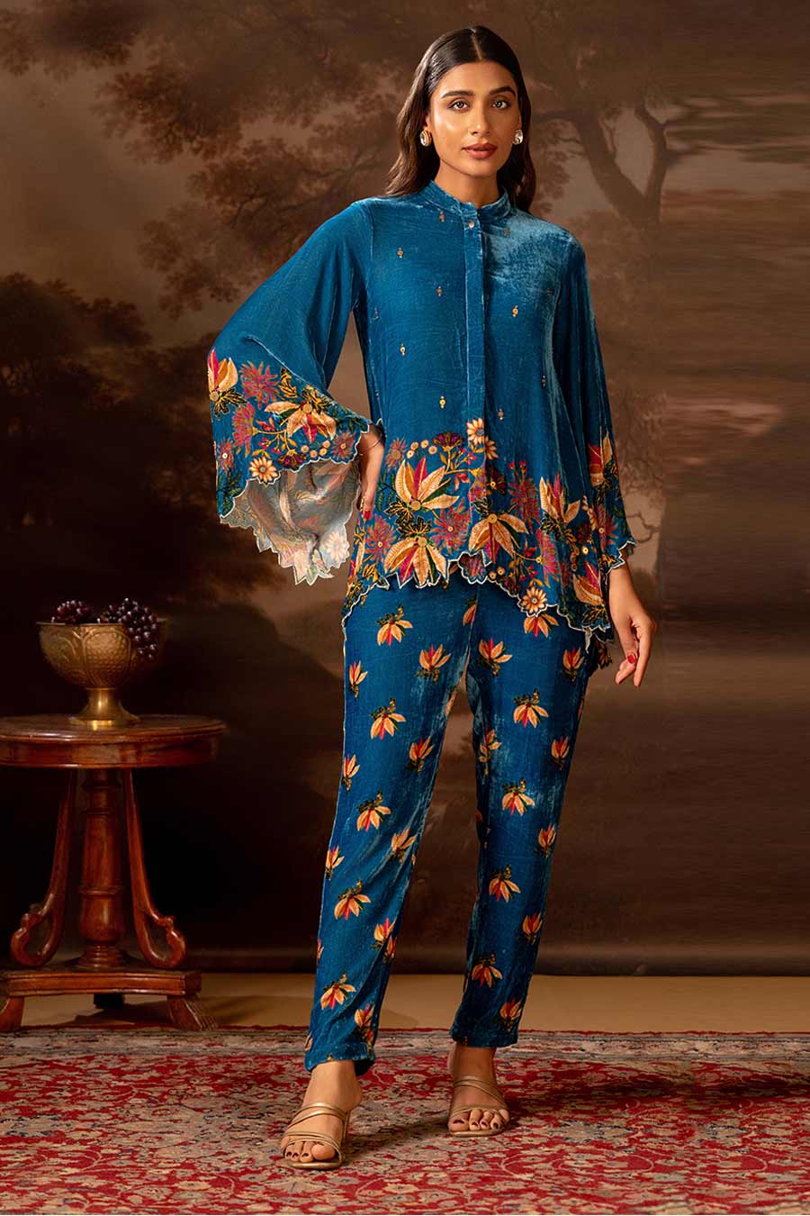 Blue Aarani Embellished Top & Pant Co-Ord Set