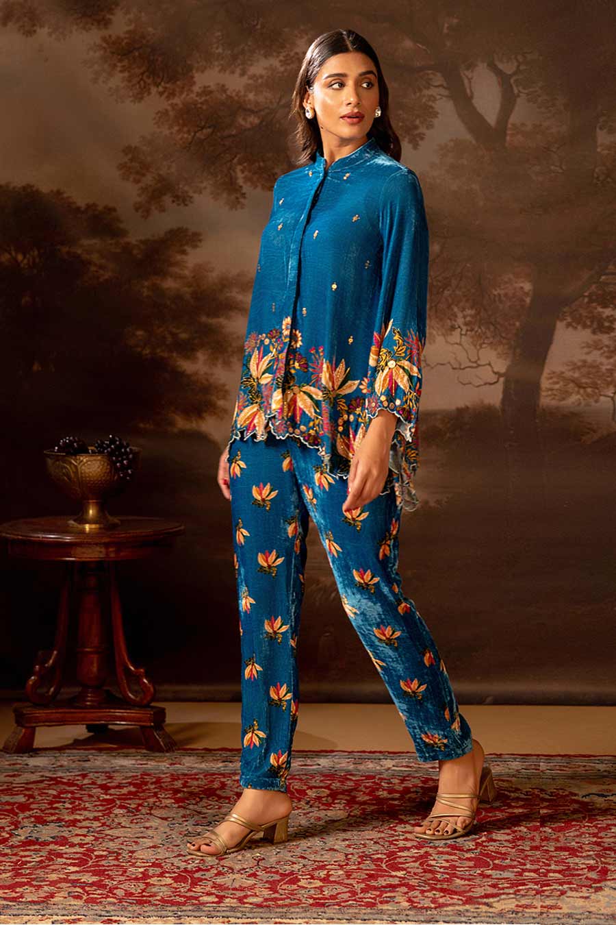 Blue Aarani Embellished Top & Pant Co-Ord Set