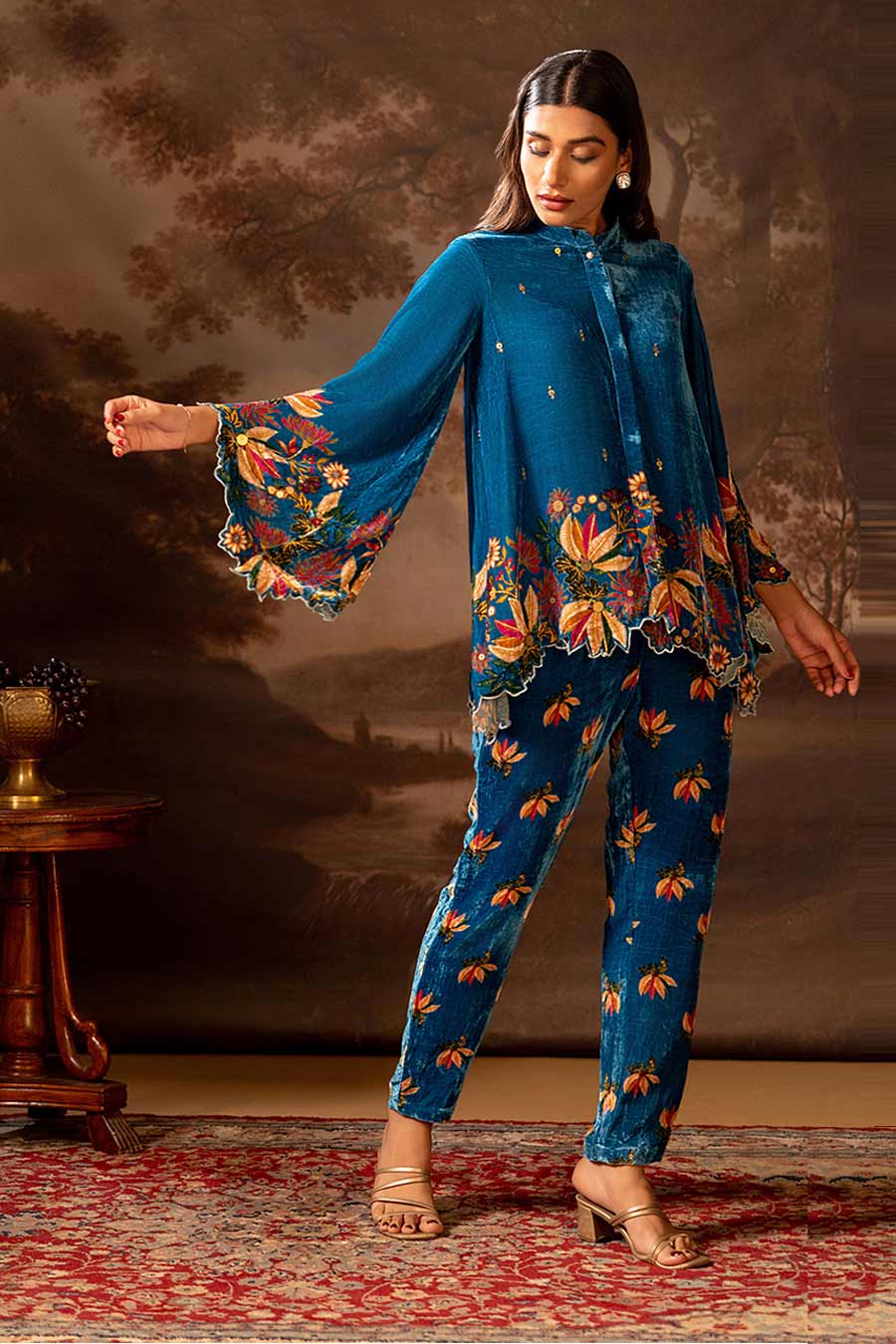 Blue Aarani Embellished Top & Pant Co-Ord Set