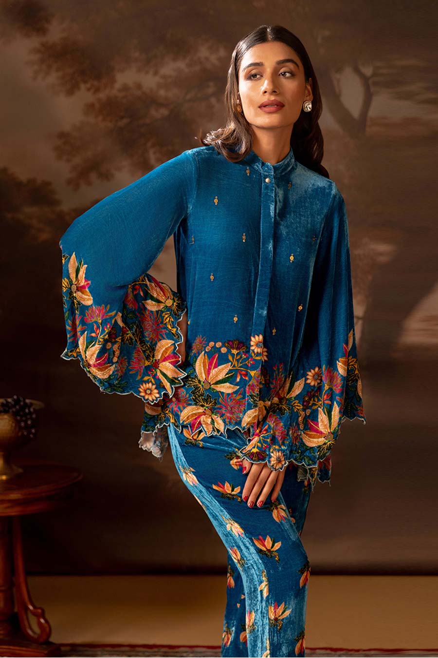 Blue Aarani Embellished Top & Pant Co-Ord Set
