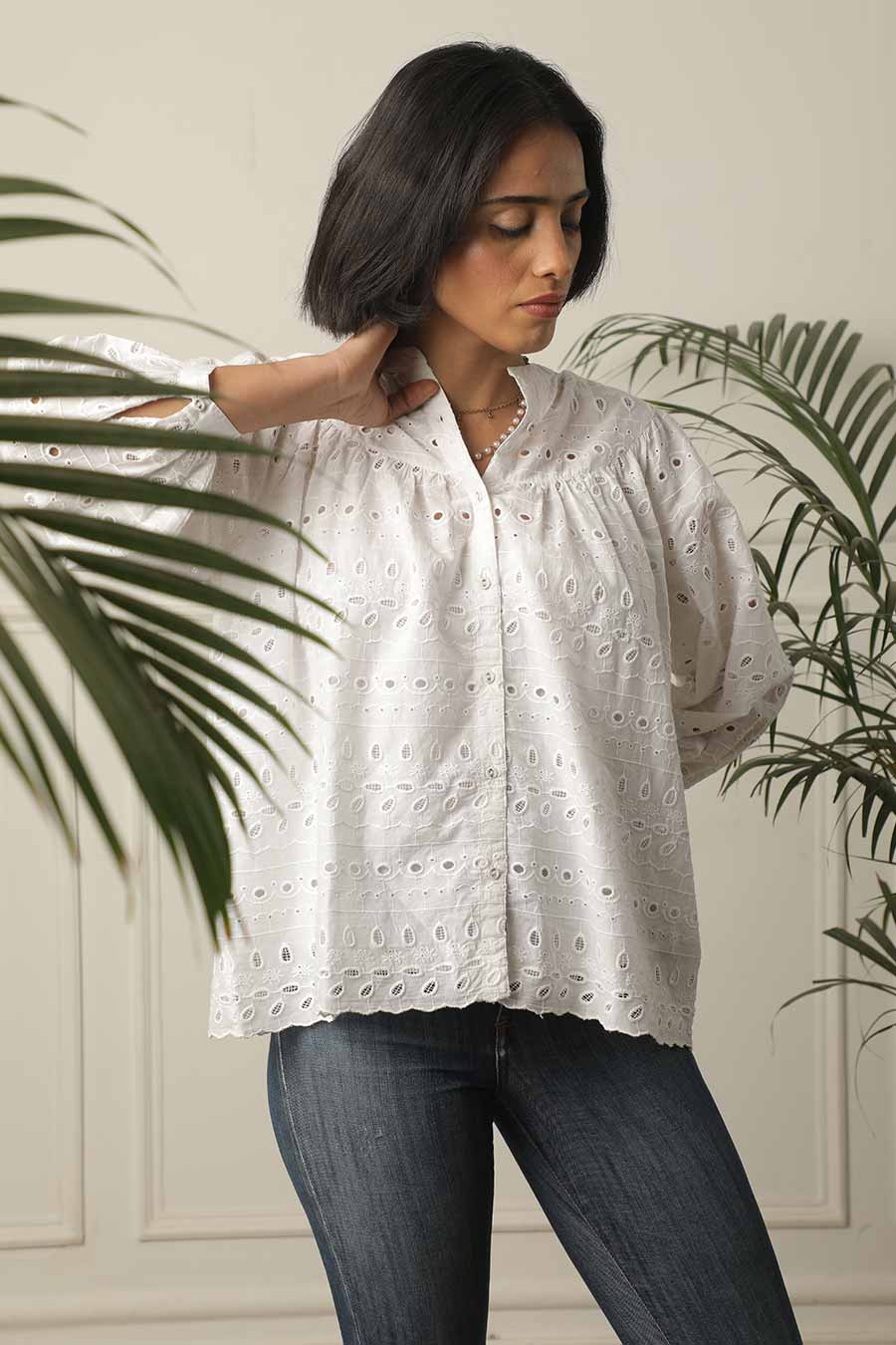 White Cotton Embroidered Top