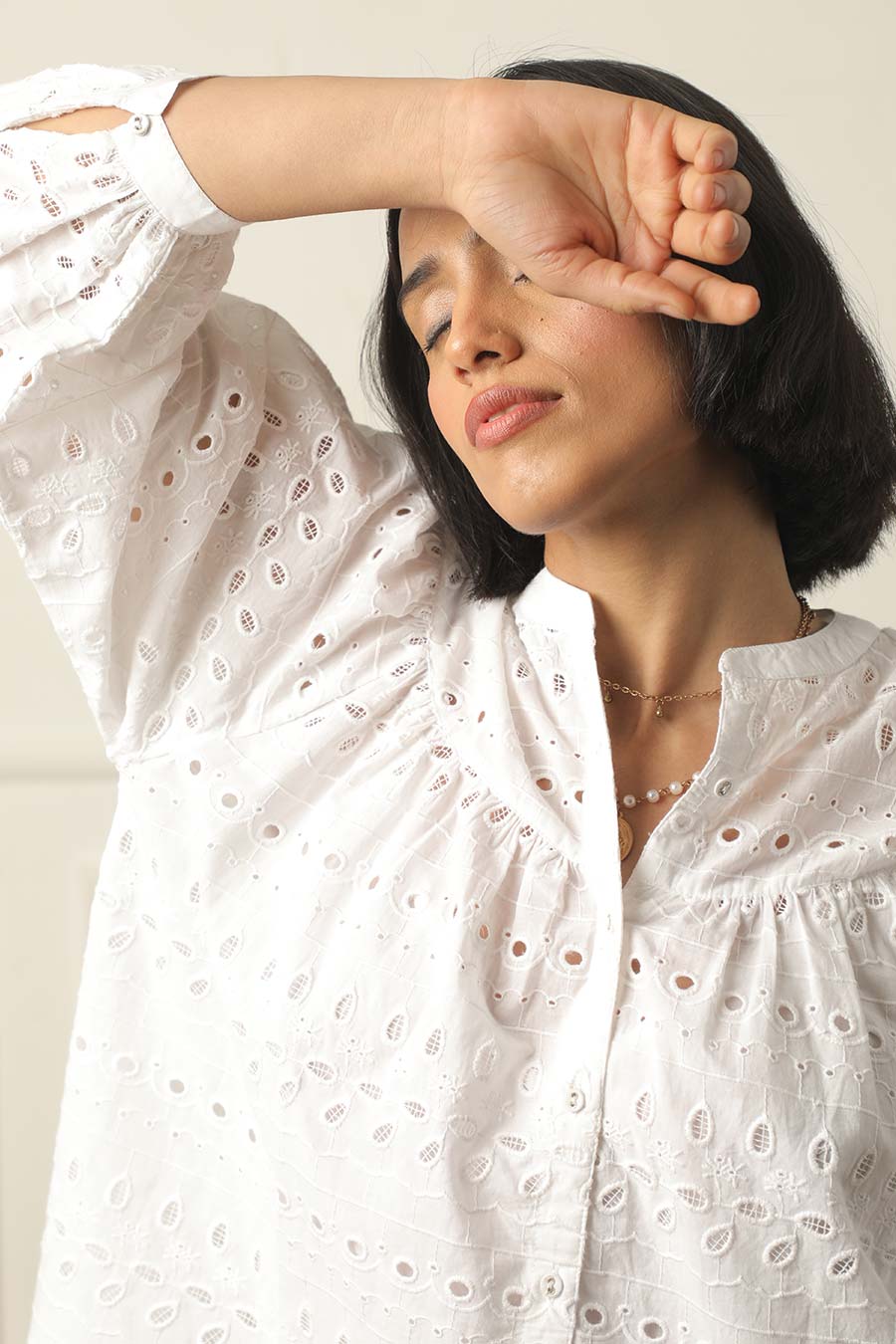 White Cotton Embroidered Top