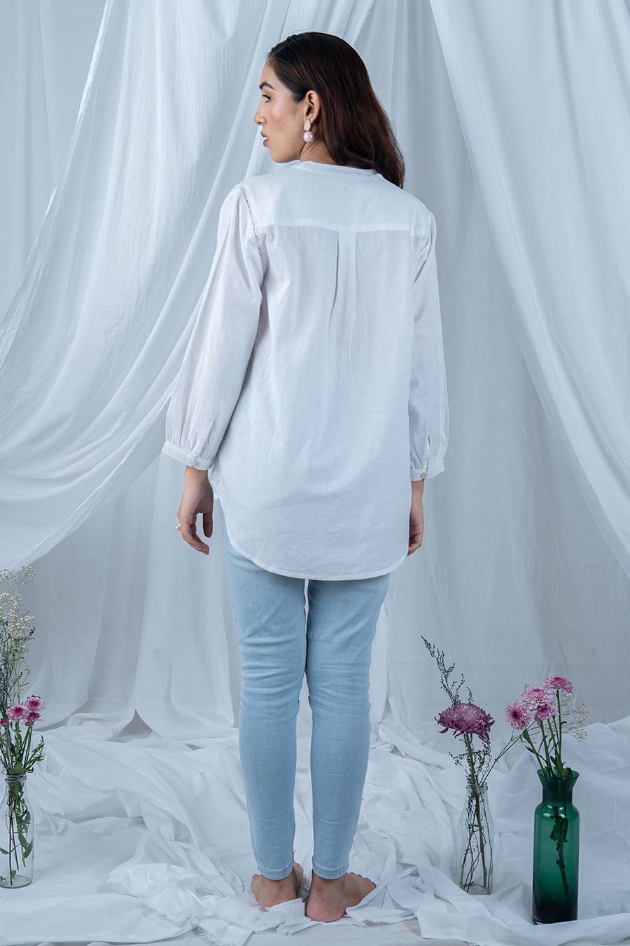 White Cotton Floral Embroidered Top