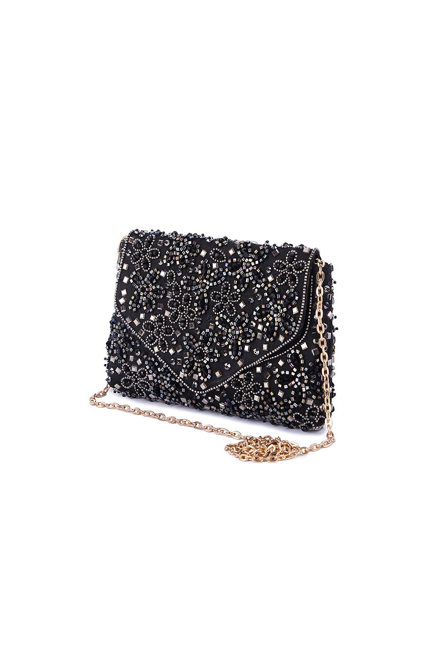 Black Floral Embroidered Clutch