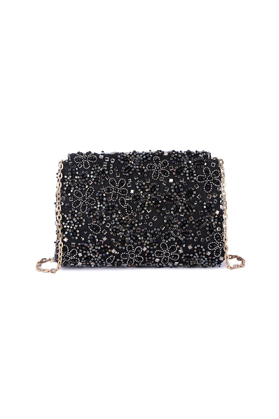 Black Floral Embroidered Clutch