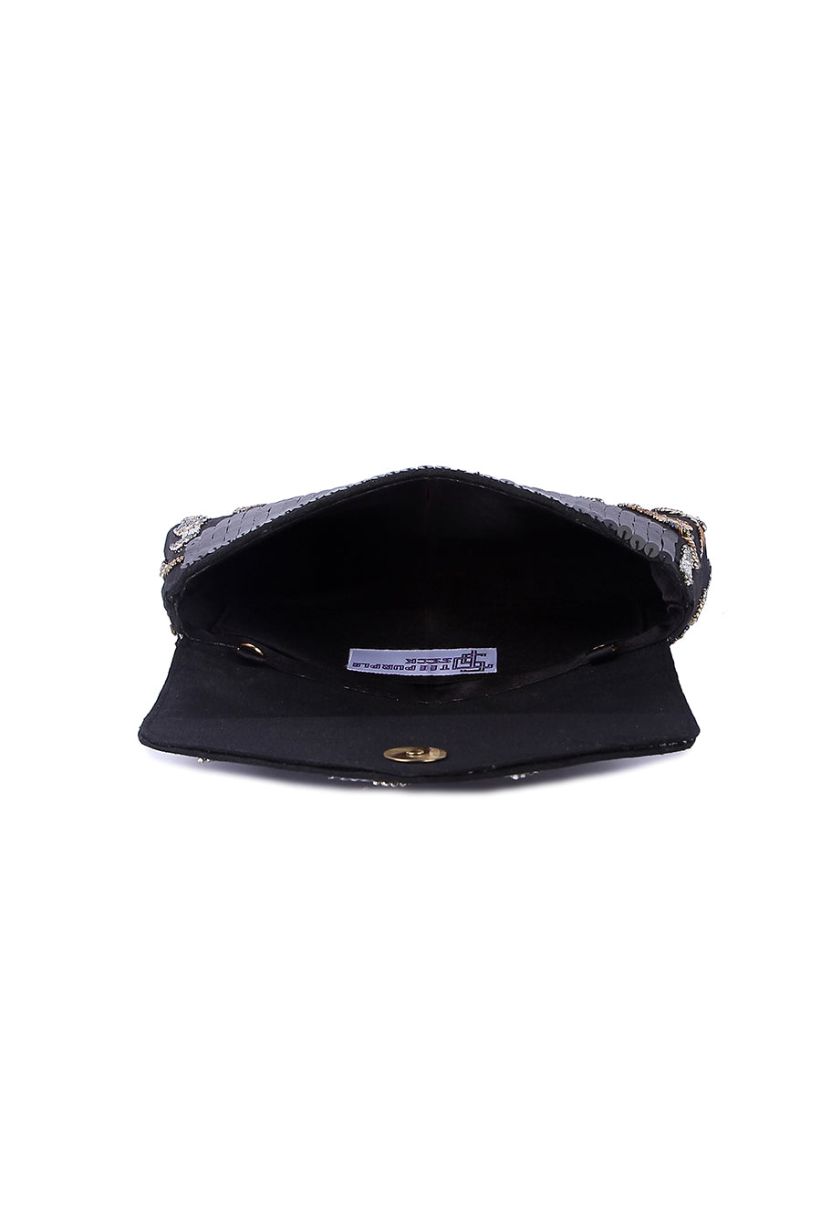 Black Sequins Embroidered Clutch