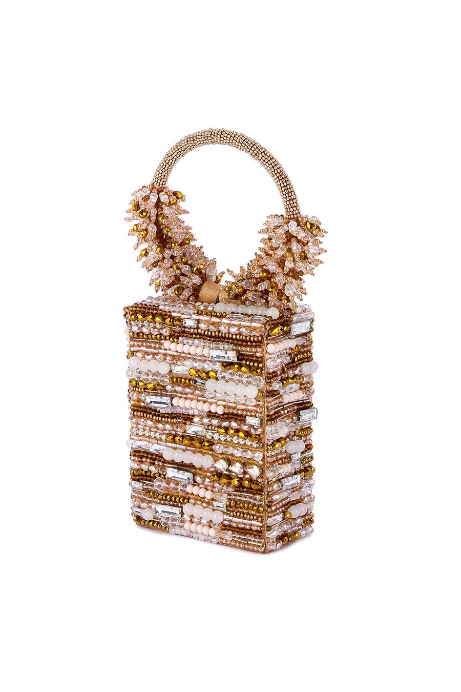 Gold Jhumroo Hand-Embroidered Box Clutch