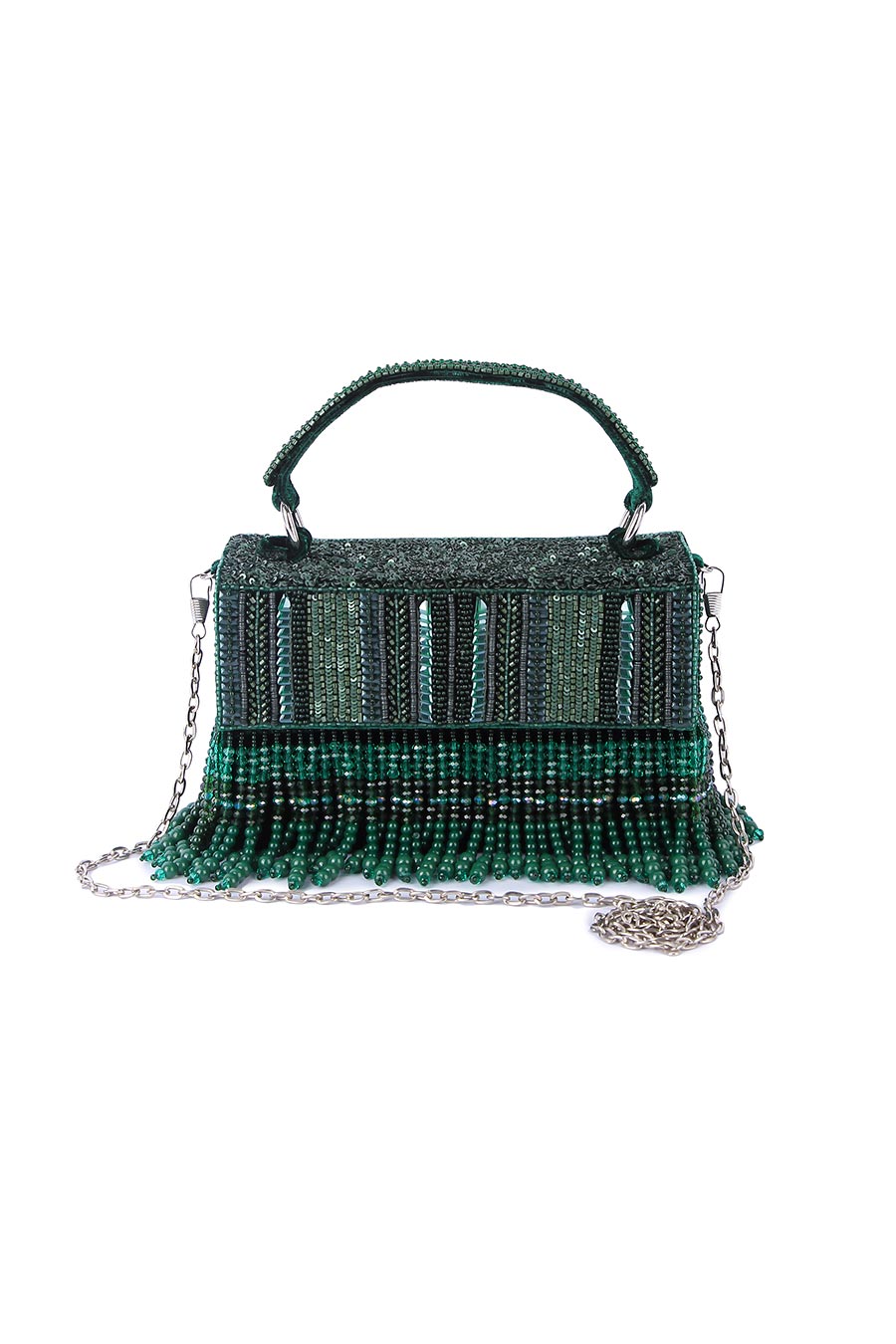 Green Divirina Hand-Embroidered Box Clutch