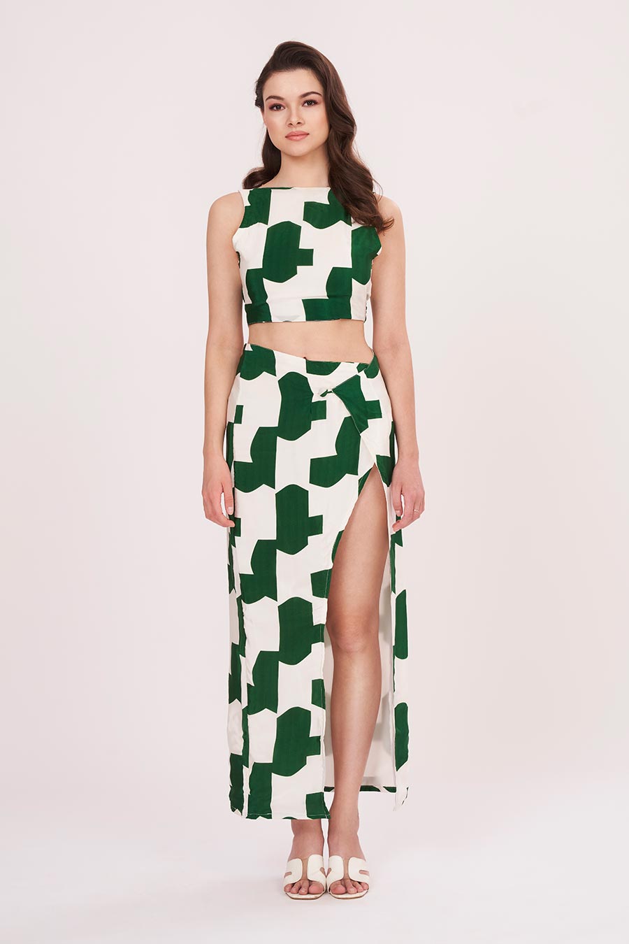 Green Printed Top & Skirt Co-Ord Set