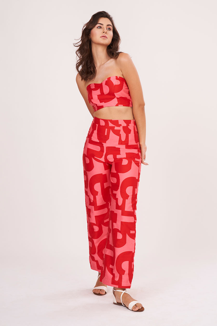Red Printed Tube Top & Pant Co-Ord Set