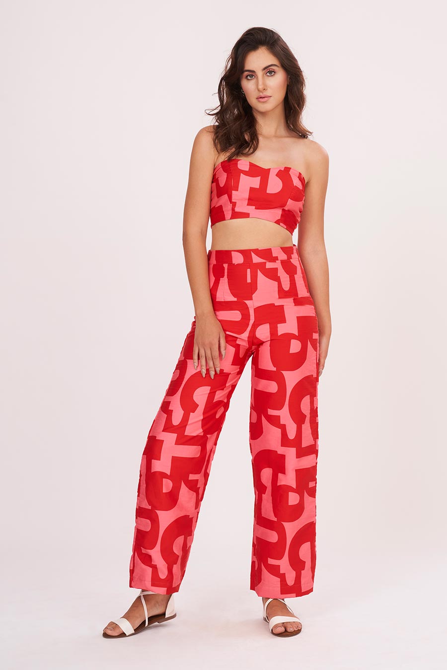 Red Printed Tube Top & Pant Co-Ord Set