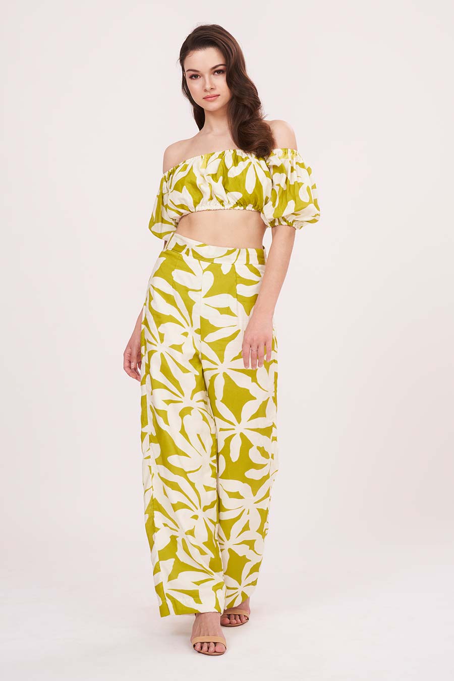 Green Off-Shoulder Top & Pant Co-Ord Set