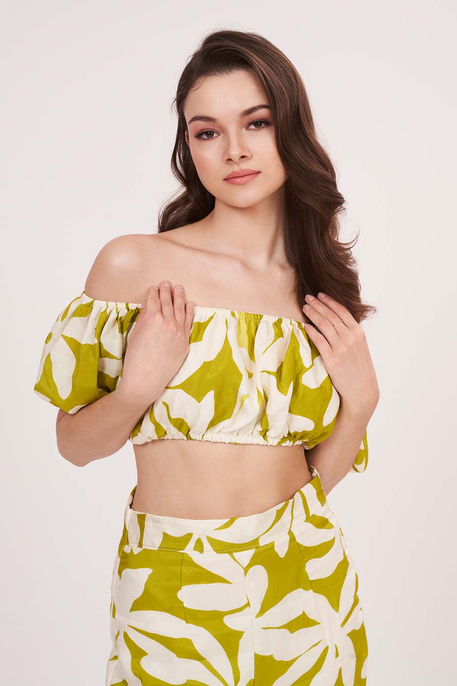 Green Off-Shoulder Top & Pant Co-Ord Set