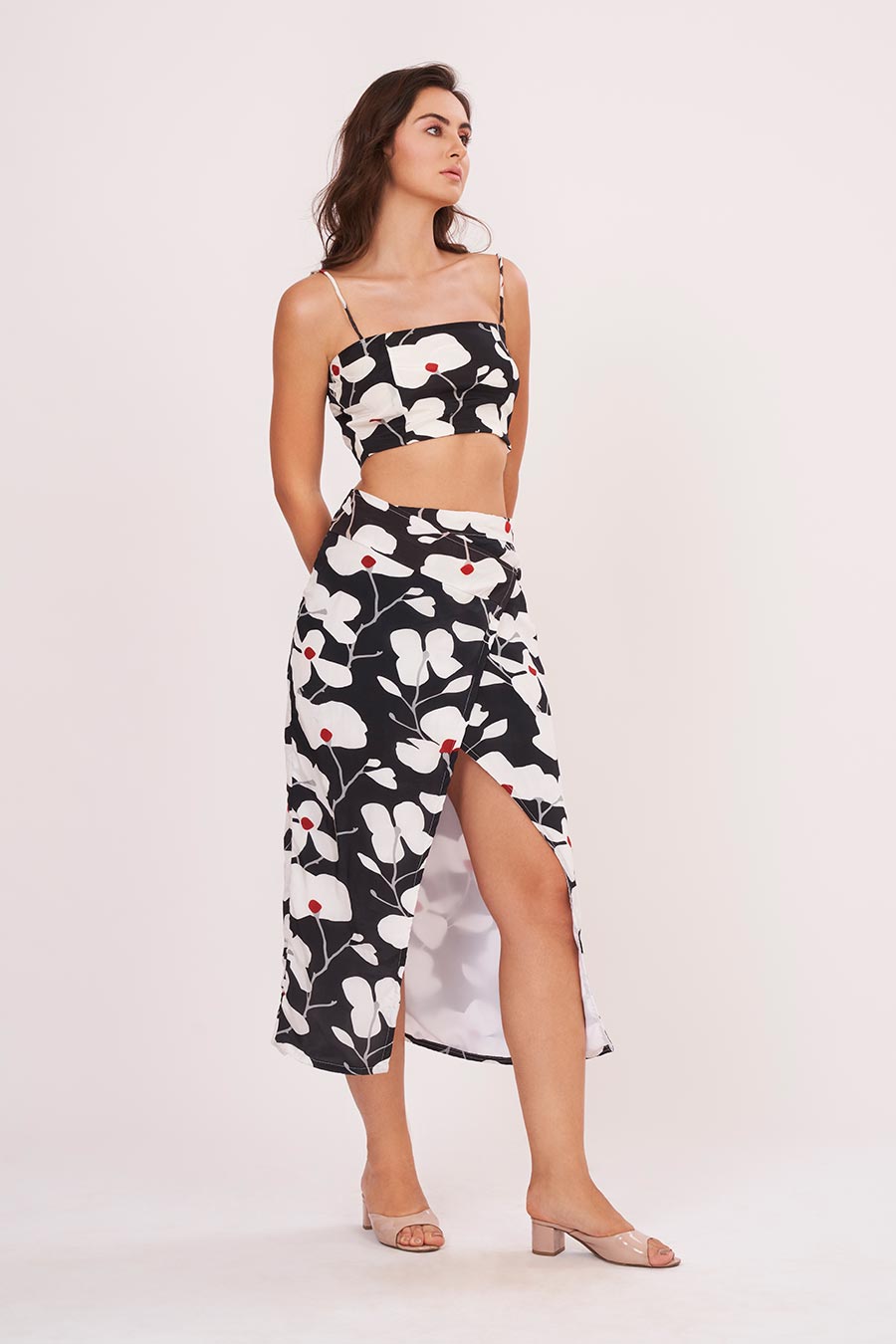 Black Printed Strappy Top & Skirt Set