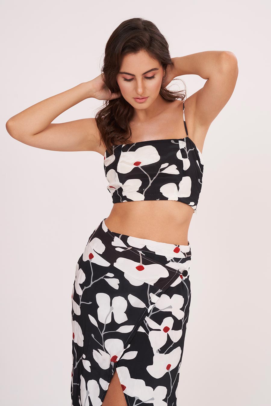 Black Printed Strappy Top & Skirt Set