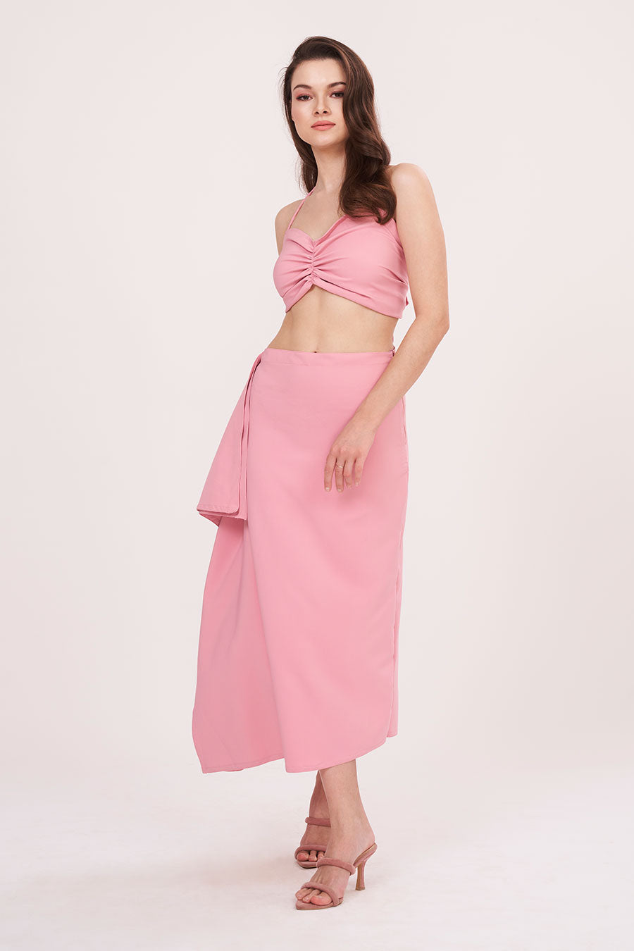 Pink Halter Neck Top & Skirt Co-Ord Set