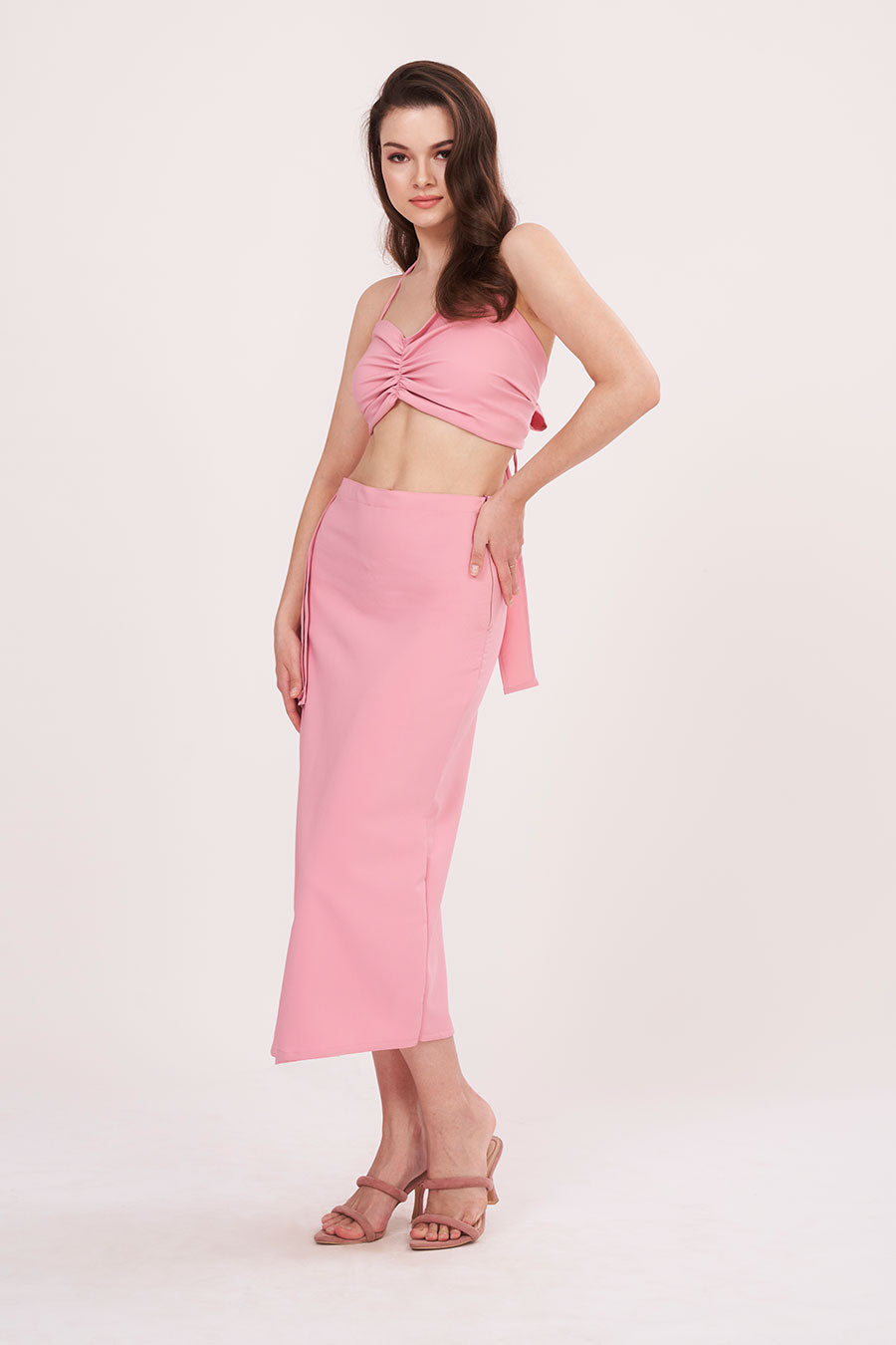Pink Halter Neck Top & Skirt Co-Ord Set