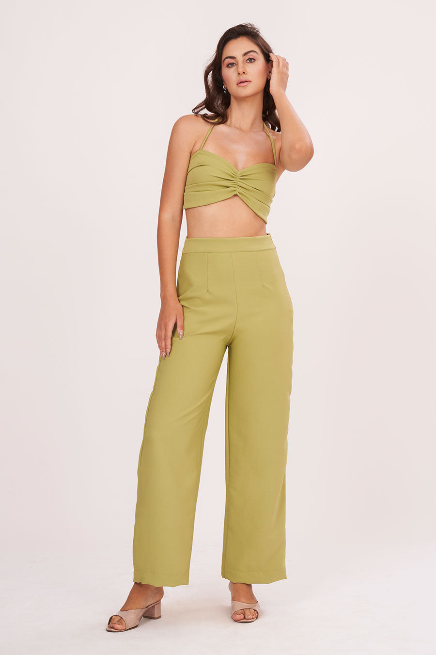 Green Halter Neck Top & Pants Co-Ord Set