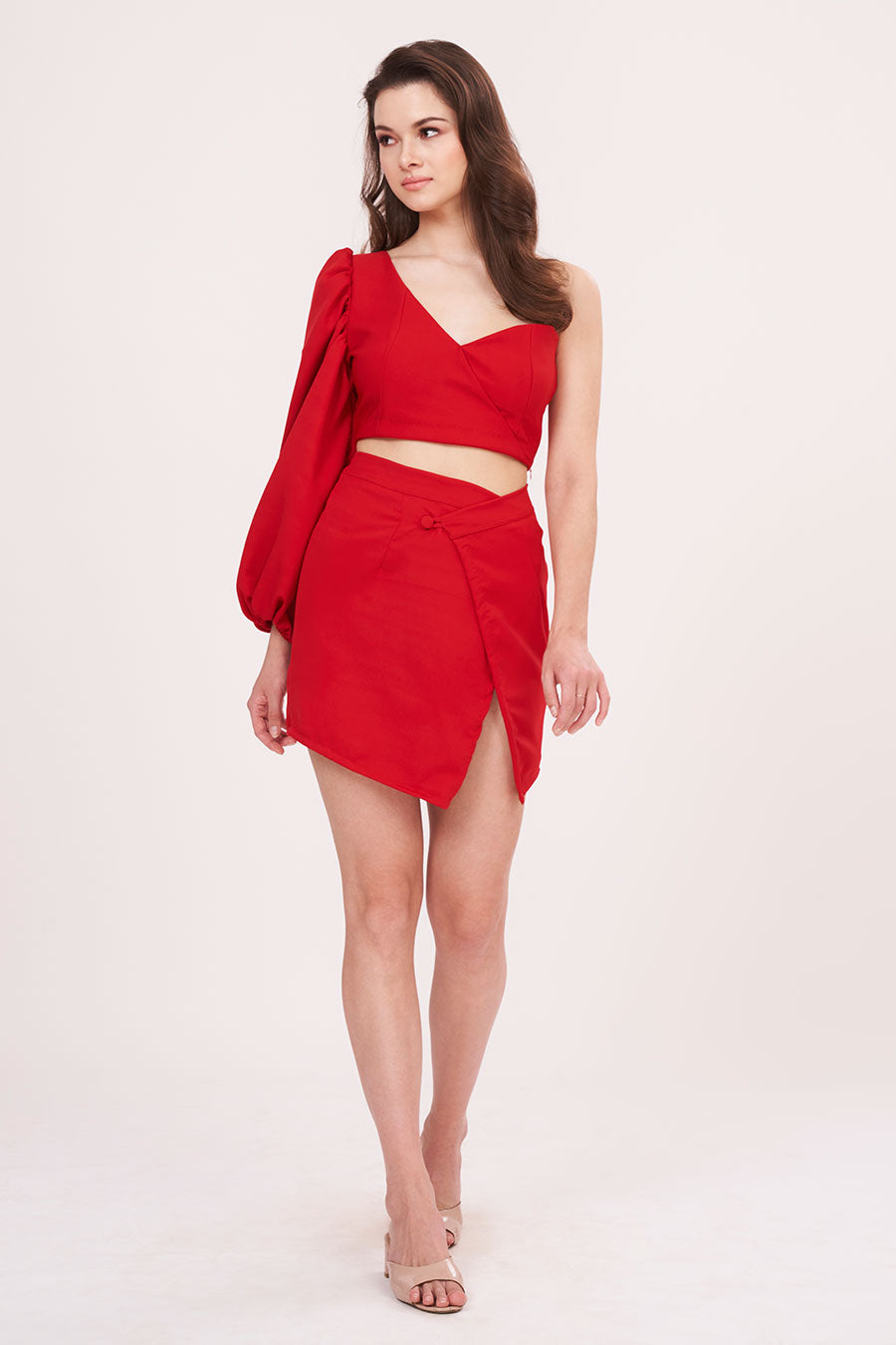 Red One-Shoulder Top & Skirt Co-Ord Set