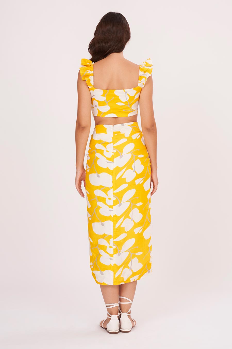 Yellow Printed Ruffle Top & Skirt Co-Ord Set