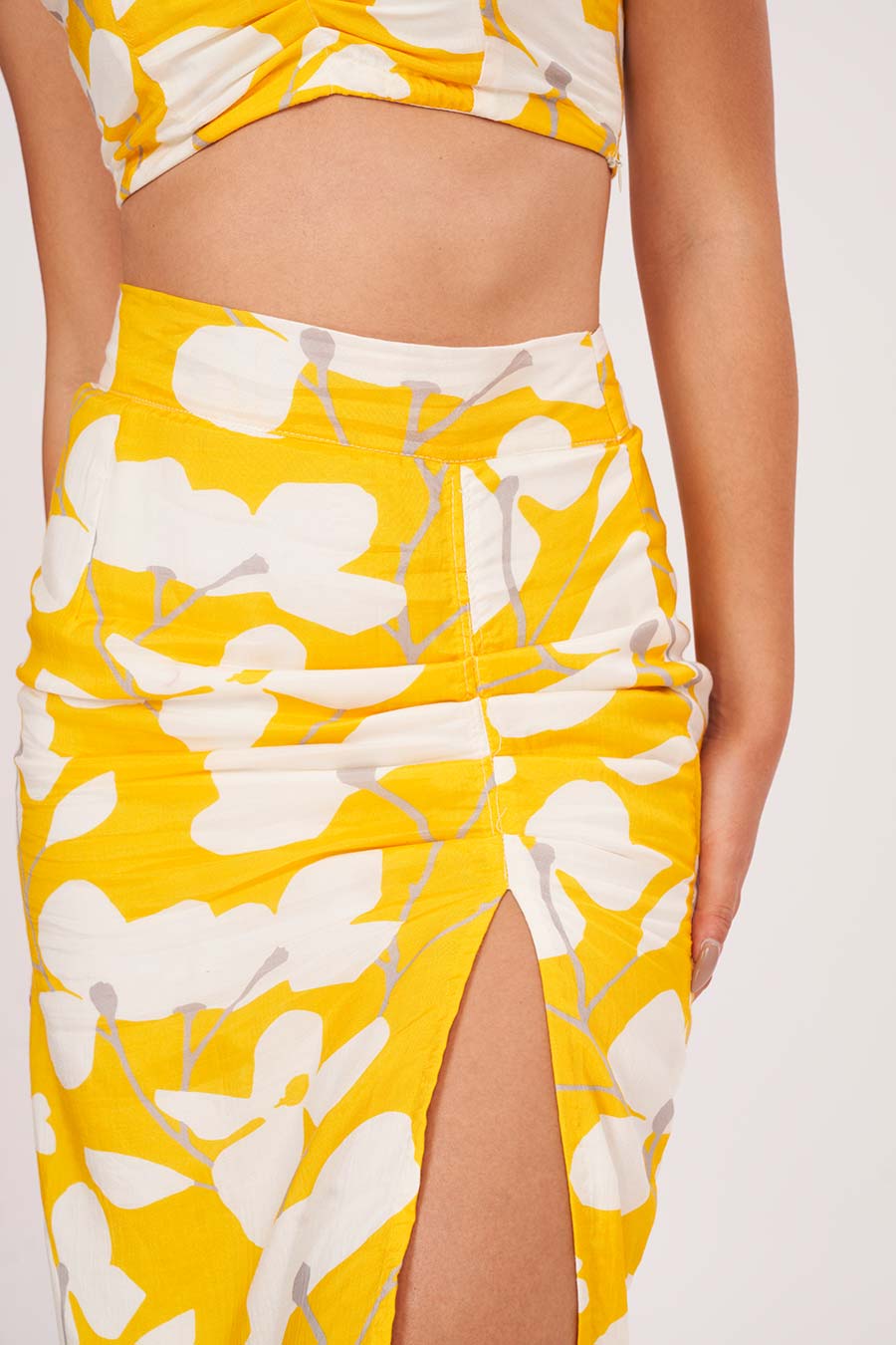 Yellow Printed Ruffle Top & Skirt Co-Ord Set