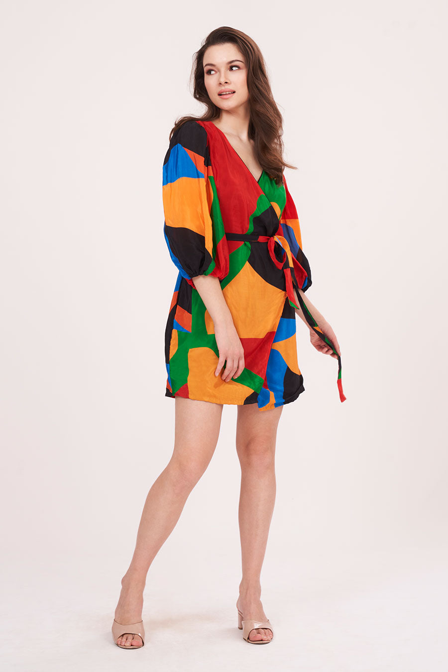 Multicolour Printed Wrap Short Dress