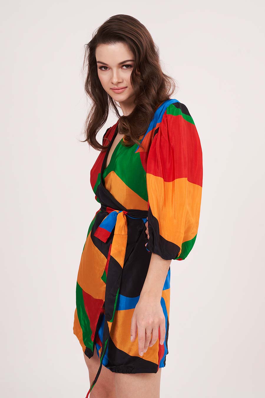 Multicolour Printed Wrap Short Dress