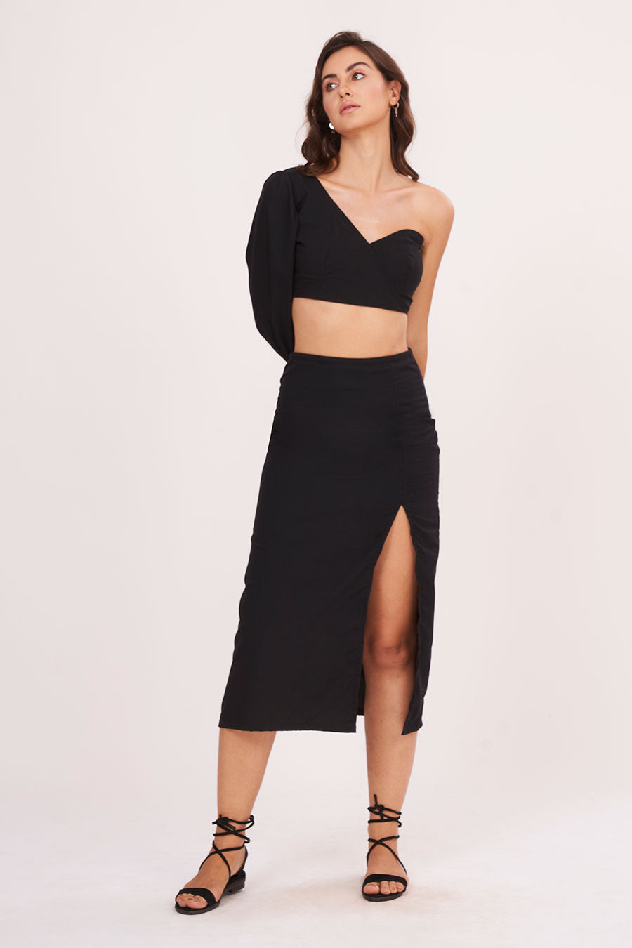 Black One-Shoulder Top & Skirt Co-Ord Set